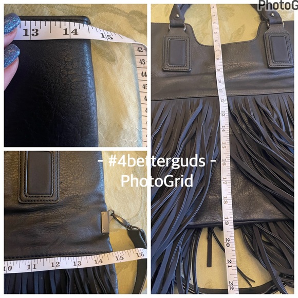 Aldo Fringe Handle Shoulder | Cross Body Adjustable Handle Black Satchel Purse - Picture 11 of 16